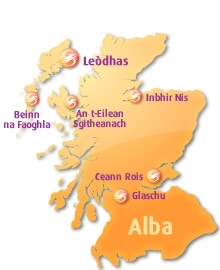 Graphic : Map of Scotland showing Stòrlann offices
